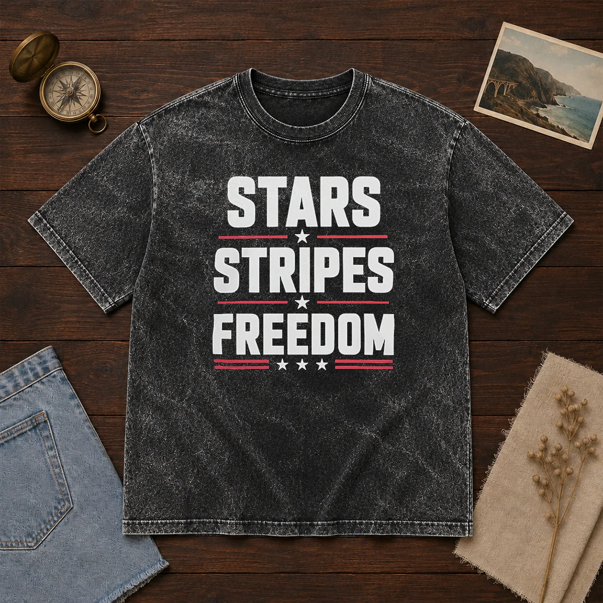 Hot Stars Stripes Freedom Fourth Of July Patriotic American Independence Day Washed T-Shirt