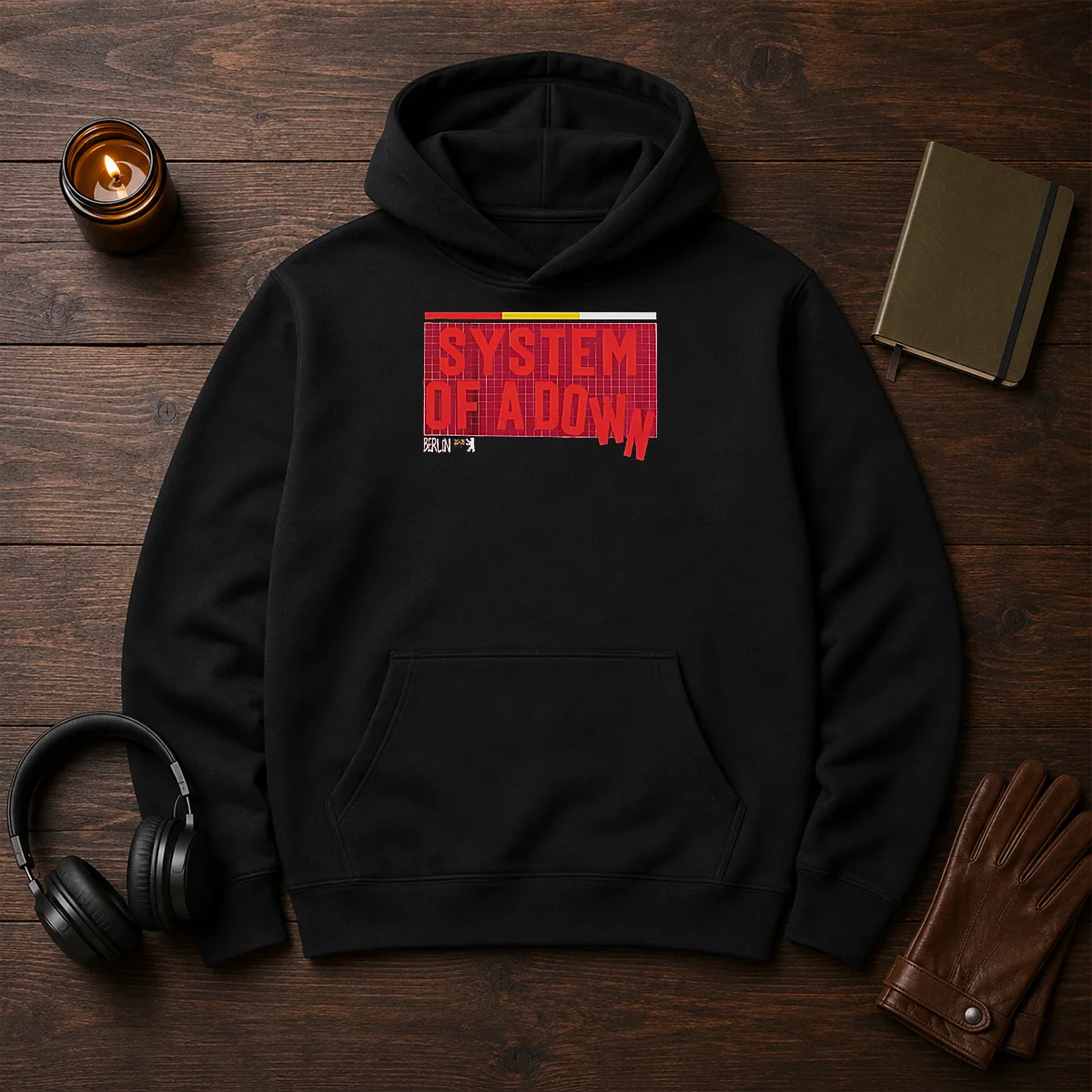 Hot System Of A Down Berlin Germany Olympiastadion On July 8 2026 Down Text Hoodie in black with bold red and white text design