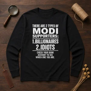 Hot There Are 2 Types Of Modi Supporters Billionaires Or Idiots Check Your Bank long sleeve shirt in black, front view