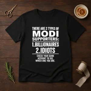 Hot There Are 2 Types Of Modi Supporters Billionaires Or Idiots Check Your Bank graphic t shirt in black