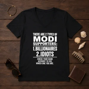 Hot There Are 2 Types Of Modi Supporters Billionaires Or Idiots Check Your Bank V Neck Shirt in dark color, soft fabric, casual fit