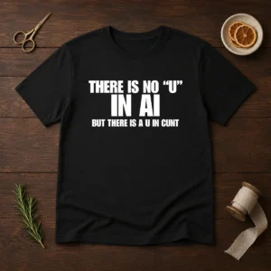 Hot There Is No U In AI But There Is A U In Cunt t shirt in black, classic fit, short sleeve cotton tee