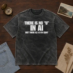 Hot There Is No U In AI But There Is A U In Cunt design on a soft washed t shirt in neutral color