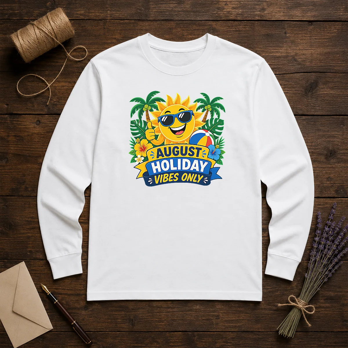 Nice August Holiday Vibes Sun Vector Long Sleeve Shirt