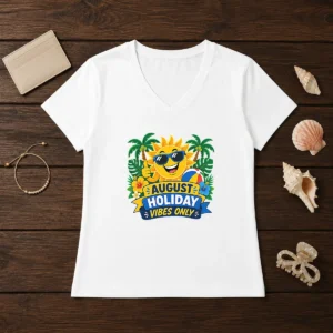 Nice August Holiday Vibes Sun Vector V-Neck Shirt