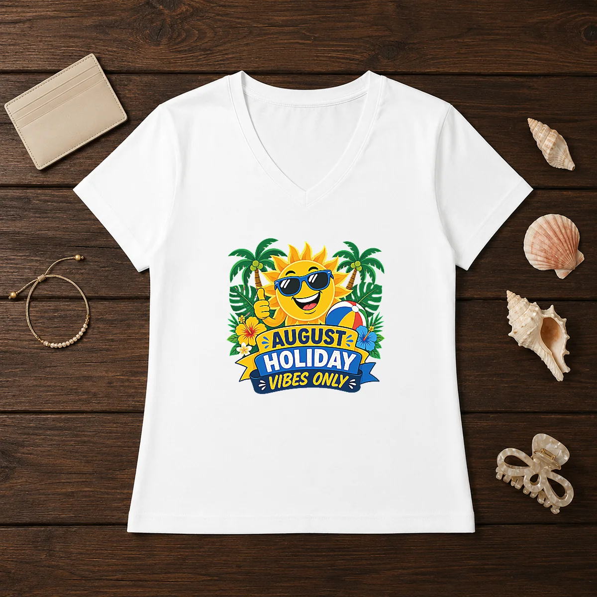 Nice August Holiday Vibes Sun Vector V-Neck Shirt Nice August Holiday Vibes Sun Vector V-Neck Shirt