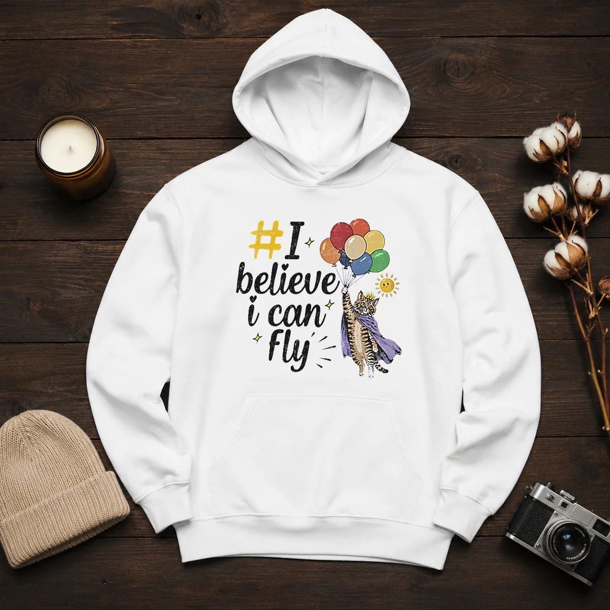 Nice I Believe I Can Fly Cat Balloons Hoodie