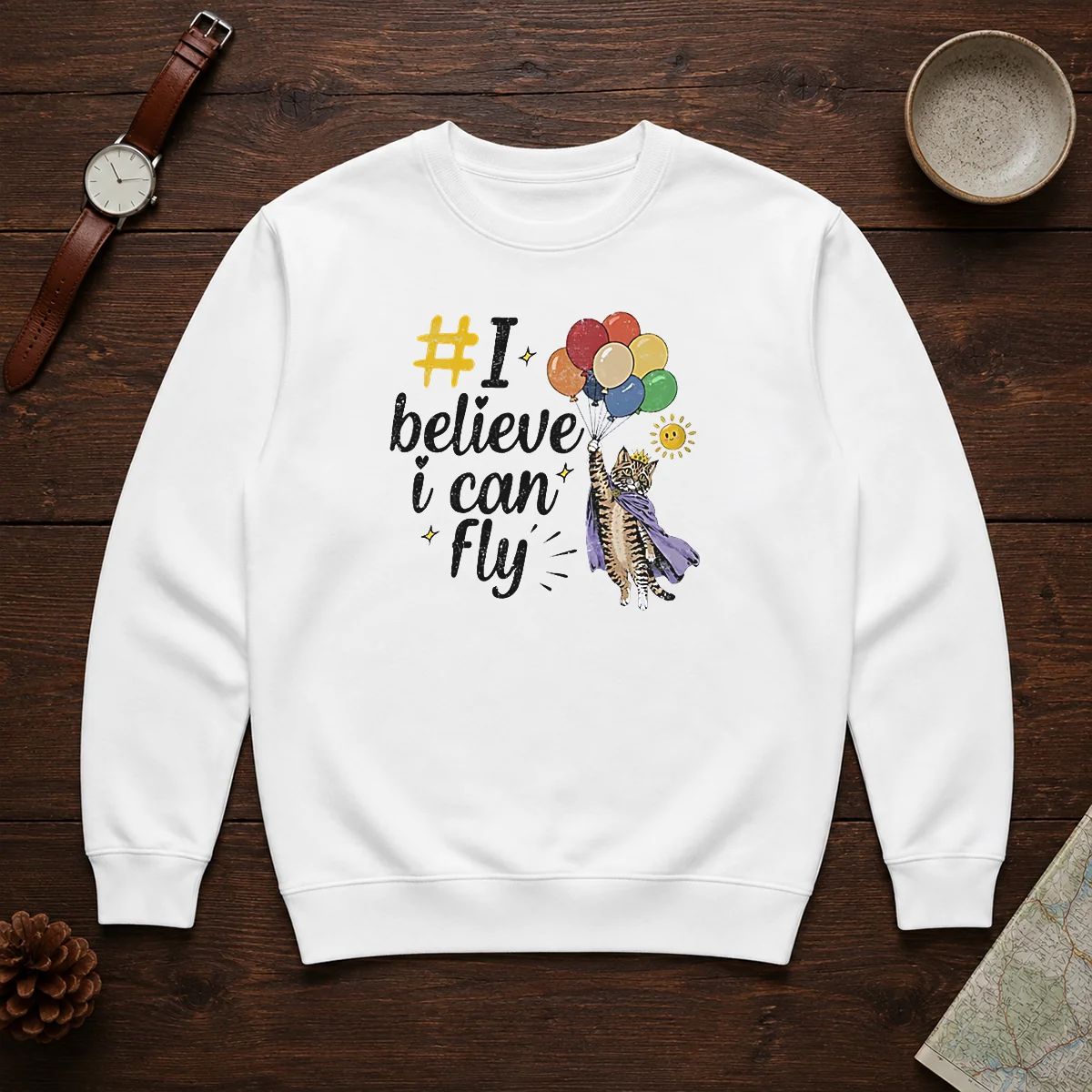 Nice I Believe I Can Fly Cat Balloons Sweater