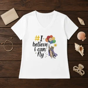 Nice I Believe I Can Fly Cat Balloons V-Neck Shirt