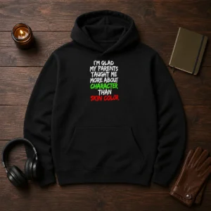 Nice I'M Glad My Parents Taught Me More About Character Than Skin Color Hoodie