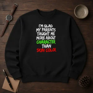 Nice I'M Glad My Parents Taught Me More About Character Than Skin Color Sweater