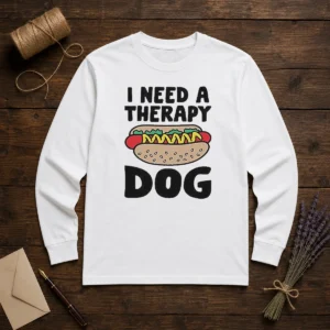 Nice I Need A Therapy Dog Illustration Long Sleeve Shirt