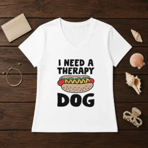 Nice I Need A Therapy Dog Illustration V-Neck Shirt