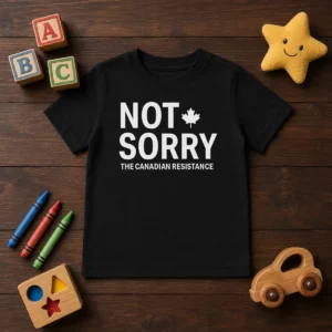 Nice Not Sorry The Canadian Resistance Canada Kids T Shirt in bright red, short-sleeved cotton tee for children