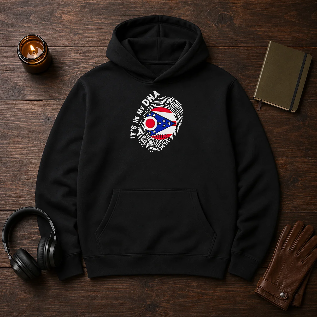 Nice Ohio It'S In My DNA Hoodie in charcoal gray with front pocket and drawstring hood