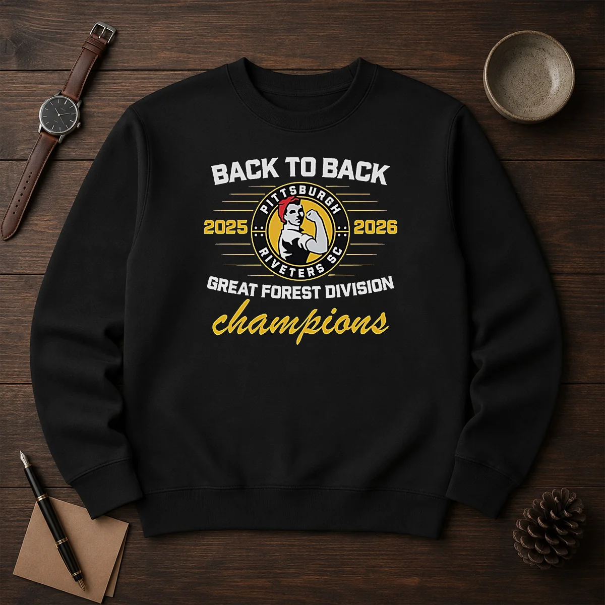 Nice Pittsburgh Riveters SC Back To Back Green Forest Champs Sweater