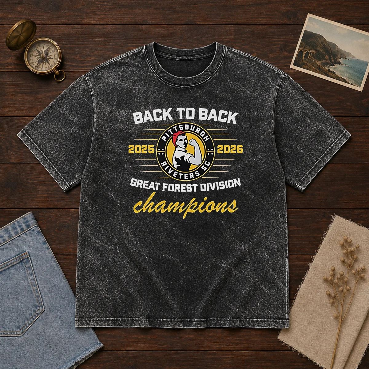 Nice Pittsburgh Riveters SC Back To Back Green Forest Champs Washed T-Shirt