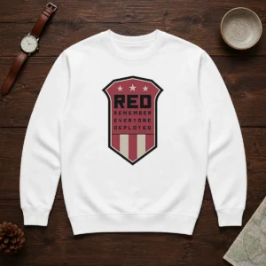 Nice Red Remember Everyone Deployed Military Support Shield Sweater