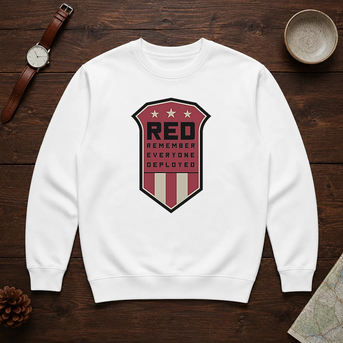 Nice Red Remember Everyone Deployed Military Support Shield Sweater