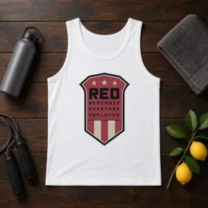Nice Red Remember Everyone Deployed Military Support Shield Tank Top