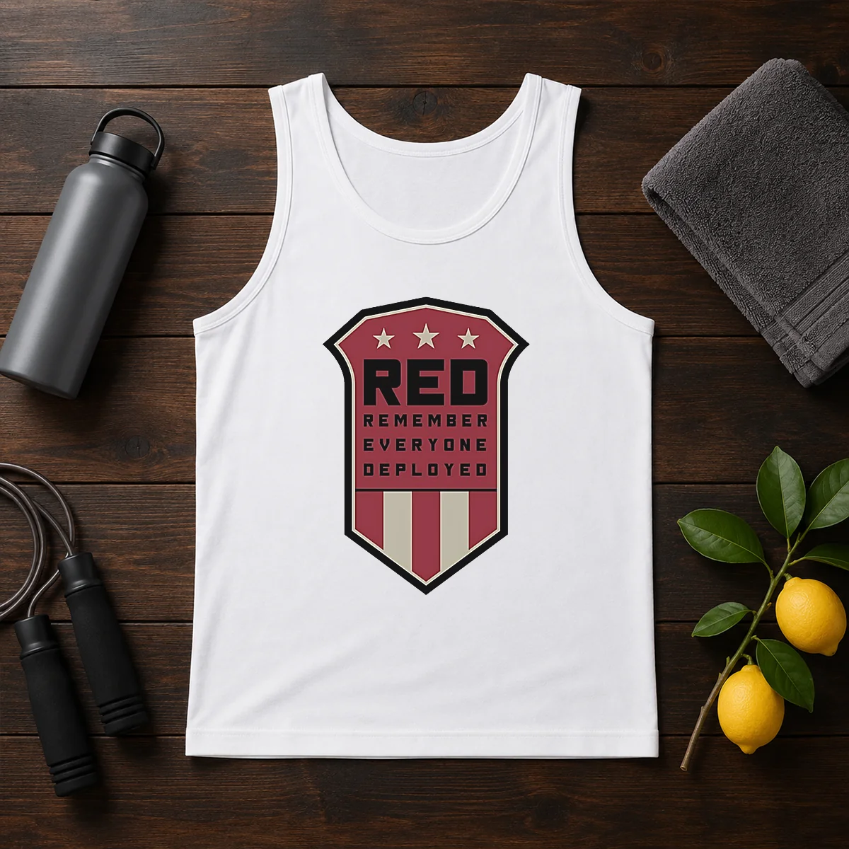 Nice Red Remember Everyone Deployed Military Support Shield Tank Top