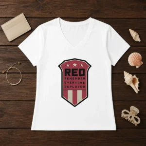 Nice Red Remember Everyone Deployed Military Support Shield V-Neck Shirt