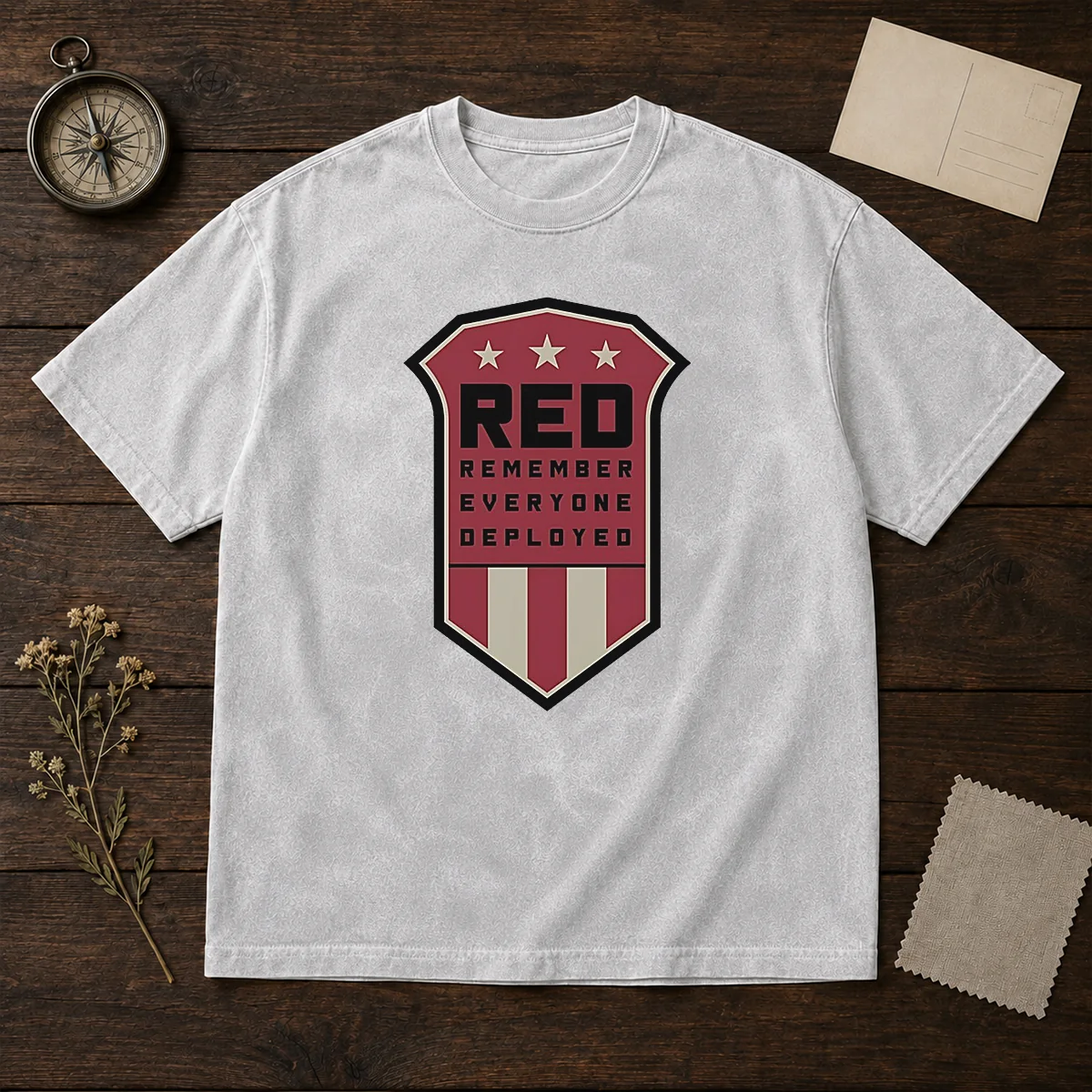 Nice Red Remember Everyone Deployed Military Support Shield Washed T-Shirt