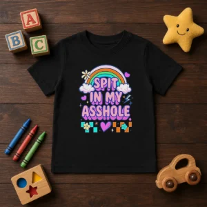 Nice Spit In My Asshole Kids T Shirt in bright colors, short sleeves, and soft cotton fabric for children