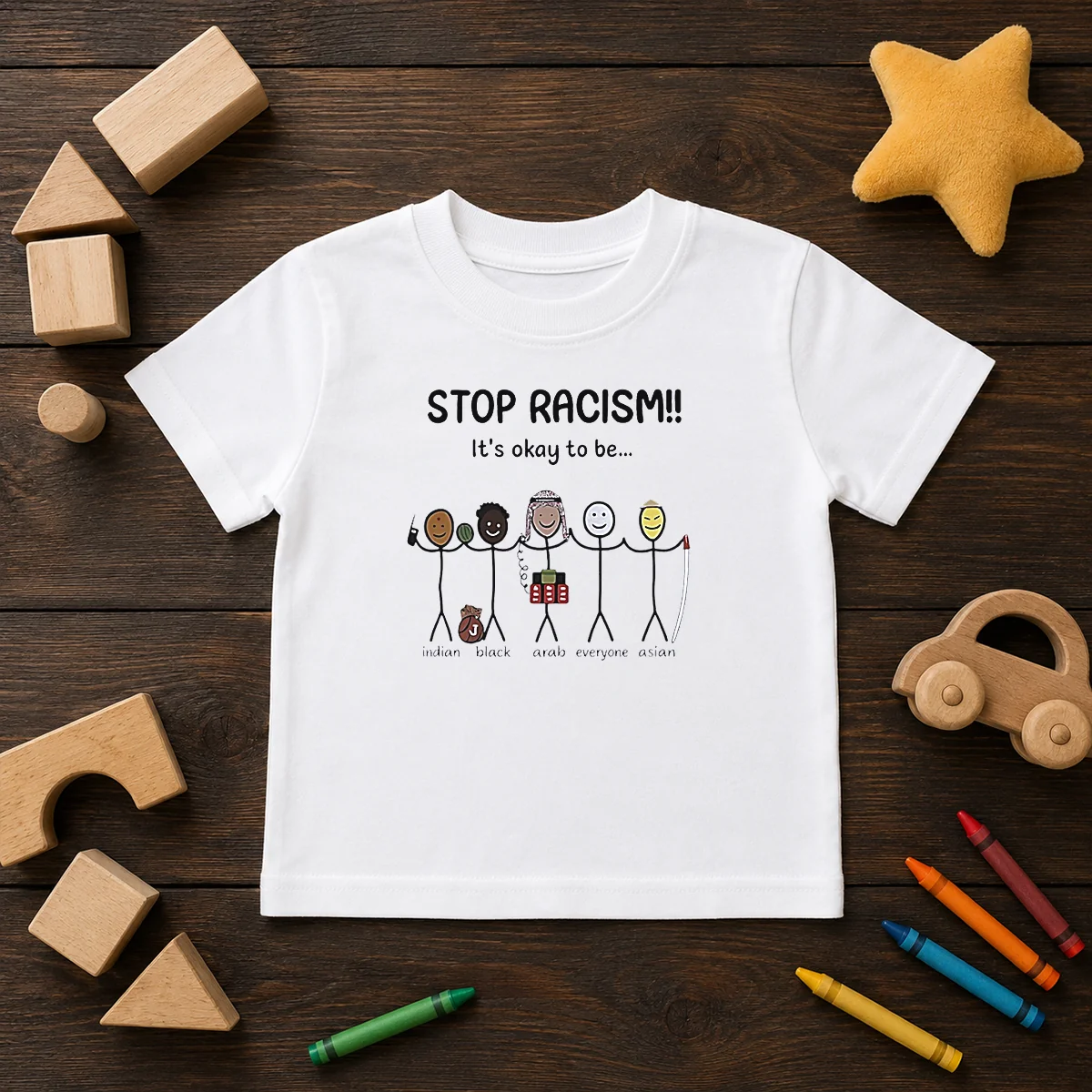 Nice Stop Racism It'S Okay To Be Indian Black Arab Everyone Asian Kids T-Shirt