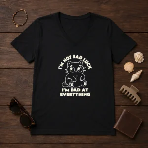 Official Black Cat I'M Not Bad Luck I'M Bad At Everything V-Neck Shirt
