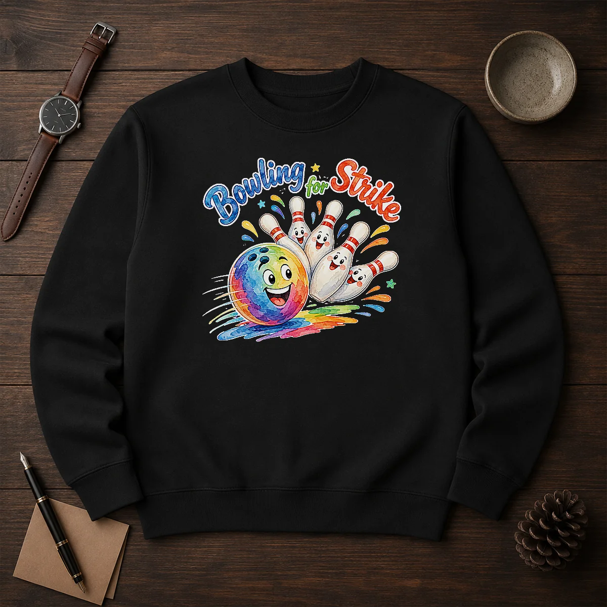 Official Bowling For Strike Watercolor Sweater