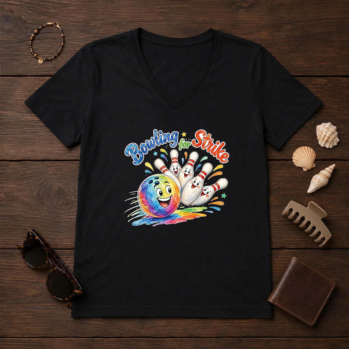 Official Bowling For Strike Watercolor V-Neck Shirt Official Bowling For Strike Watercolor V-Neck Shirt
