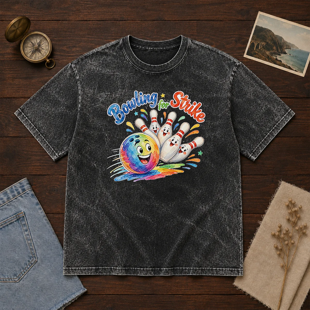 Official Bowling For Strike Watercolor Washed T-Shirt