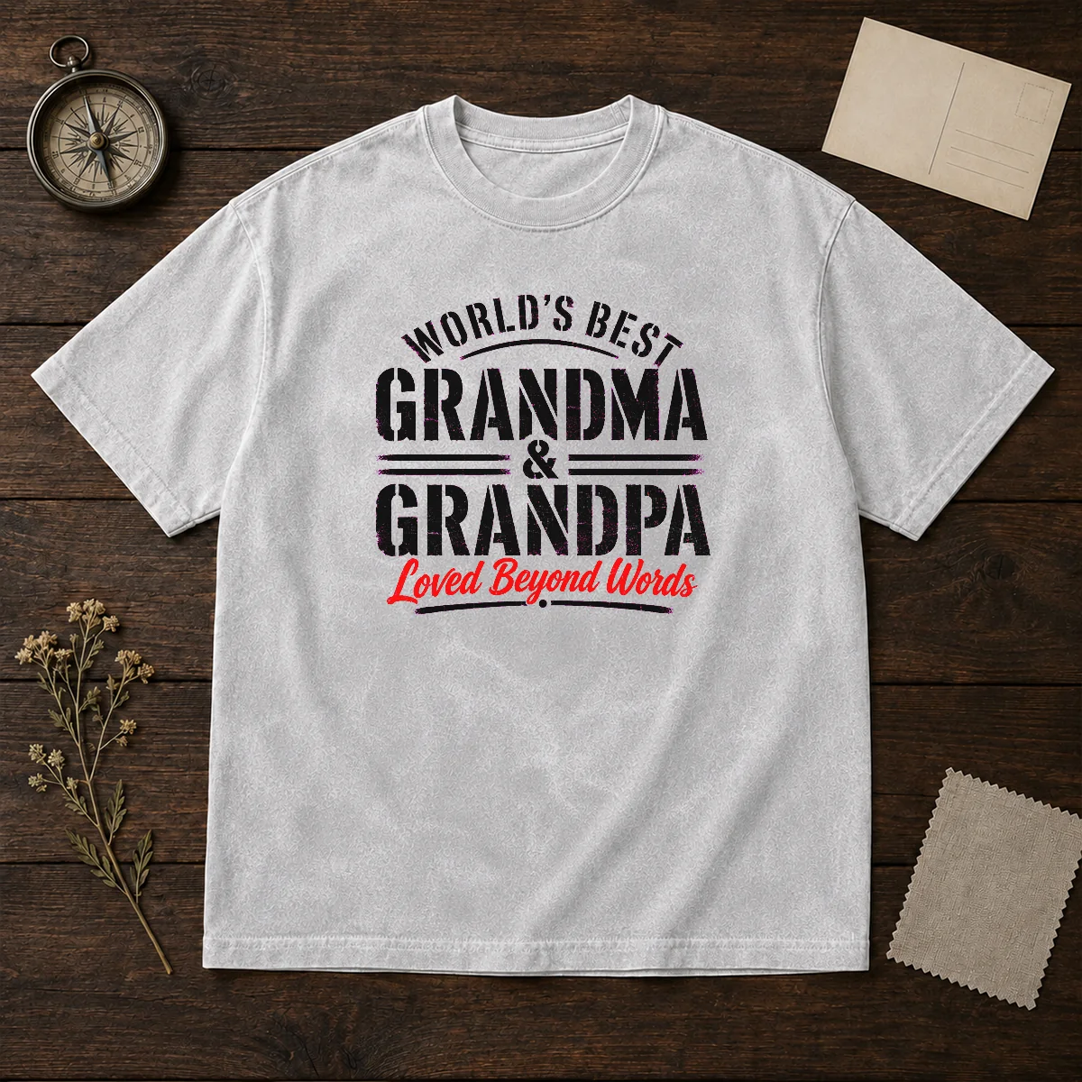 Official Grandparents Day Stencil Worlds Best Grandma Grandp Washed T-Shirt