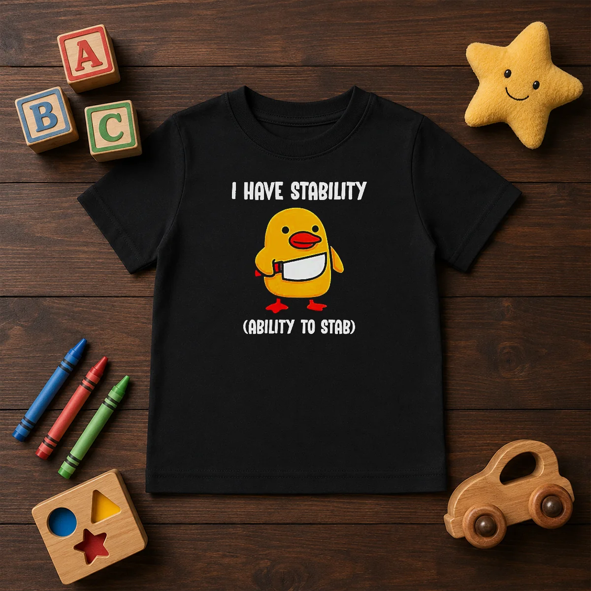 Official I Have Stability Ability To Stab Cute Duck With Knife Kids T-Shirt