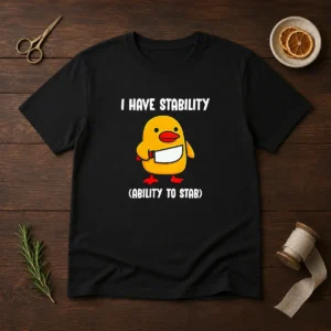 Official I Have Stability Ability To Stab Cute Duck With Knife t shirt in classic fit, white color, front view
