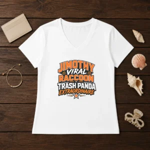 Official Jimothy Viral Raccoon Funny Trash Panda Typography V-Neck Shirt