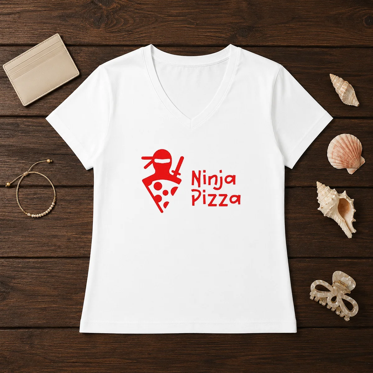 Official Ninja Pizza Martial Arts Character V-Neck Shirt Official Ninja Pizza Martial Arts Character V-Neck Shirt