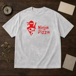 Official Ninja Pizza Martial Arts Character Food Illustration Washed T-Shirt