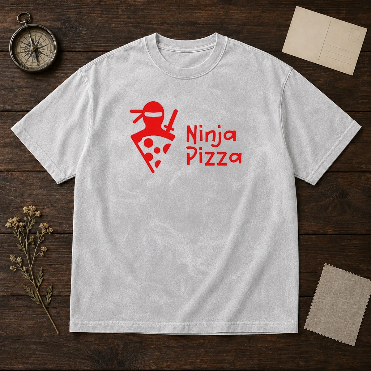 Official Ninja Pizza Martial Arts Character Food Illustration Washed T-Shirt