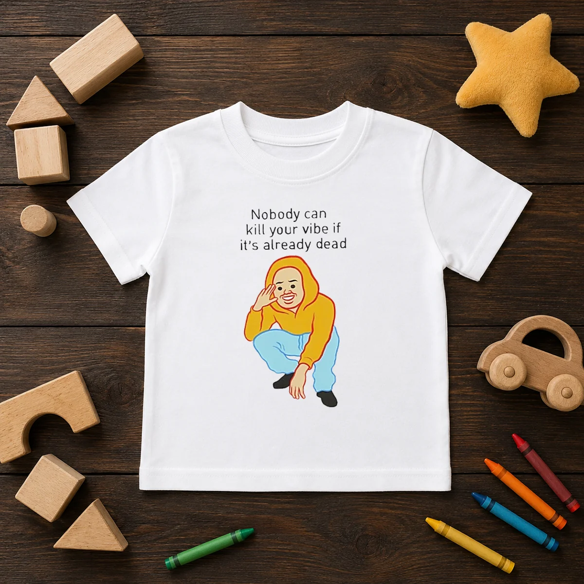 Official Nobody Can Kill Your Vibe If It'S Already Dead Cartoon Man Kids T Shirt featuring a colorful cartoon design on a comfortable kids' tee
