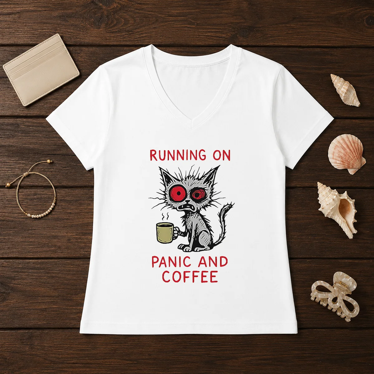 Official Running On Panic And Coffee V-Neck Shirt Official Running On Panic And Coffee V-Neck Shirt