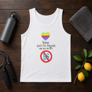 Official Saint Don'T Let Friends Say Yes To BS Rainbow Heart Logo Tank Top