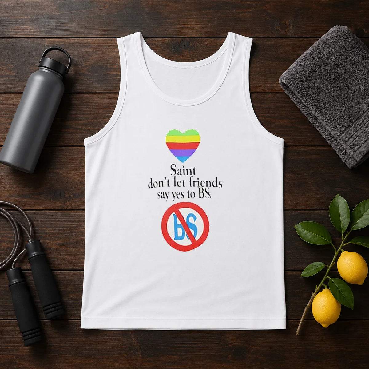 Official Saint Don'T Let Friends Say Yes To BS Rainbow Heart Logo Tank Top