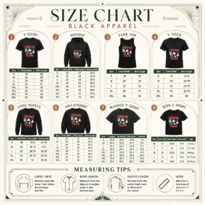 Size chart for Official The Andersons Camping Club Making Memories Together Campfire with measurements in inches and cm