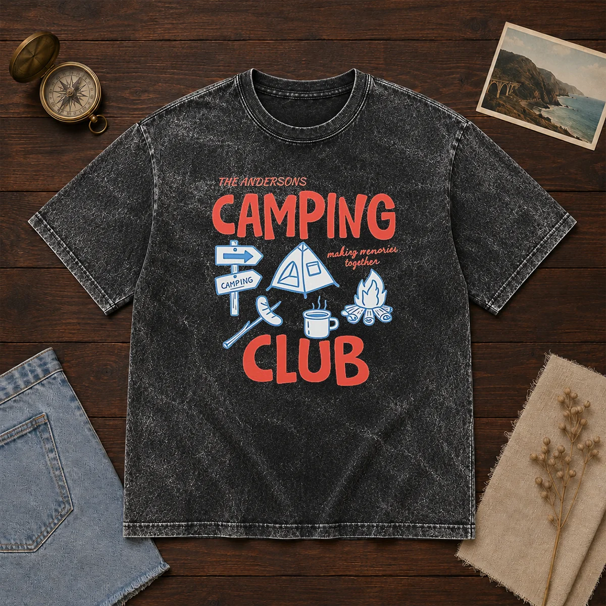 Official The Andersons Camping Club Making Memories Together Campfire Washed T-Shirt