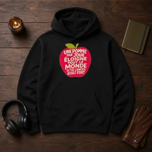 Official Une Pomme Par Jour Eloigne Tout Le Monde Si Tu Lances Assez Fort Humor Hoodie
