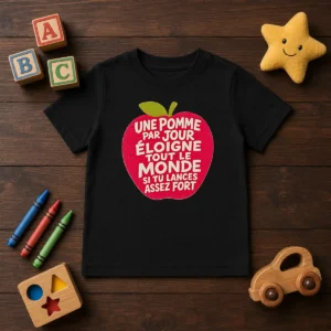 Official Une Pomme Par Jour Eloigne Tout Le Monde Si Tu Lances Assez Fort Humor Kids T-Shirt