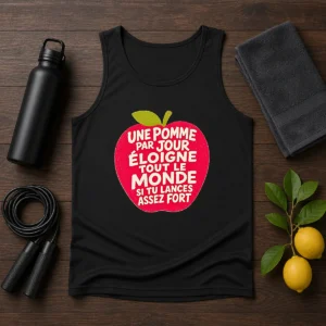 Official Une Pomme Par Jour Eloigne Tout Le Monde Si Tu Lances Assez Fort Humor Tank Top