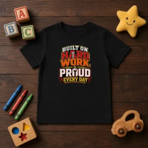 Original Hard Workers Celebrate Labour Day Typography Tee Kids T Shirt in bright yellow with bold black text design